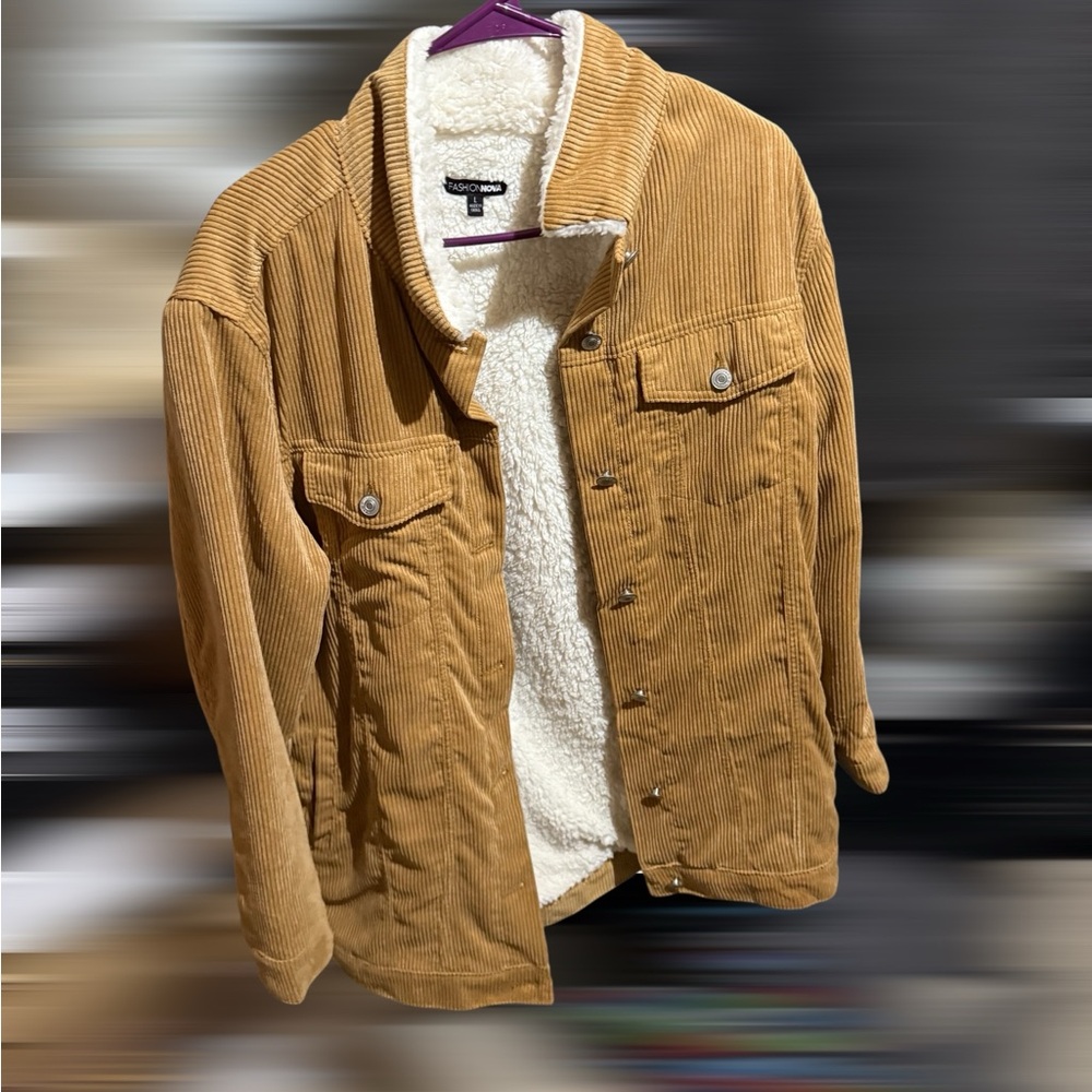 Fashion Nova Tan and White Lightweight Shirt Jacket